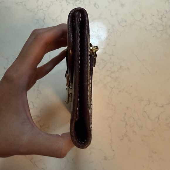 Dooney & Bourke Vintage Brown Canvas with Leather Trim Bifold Wallet Gold Buckle - Picture 6 of 16